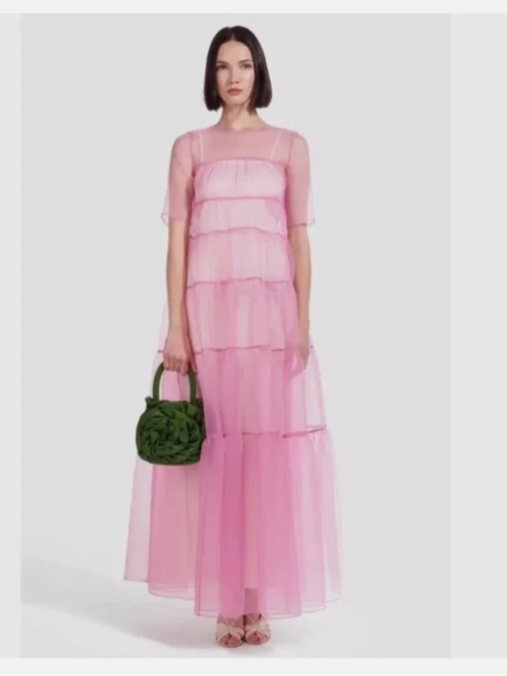 Staud Hyacinth Short-Sleeve Tiered Organza Maxi Dress